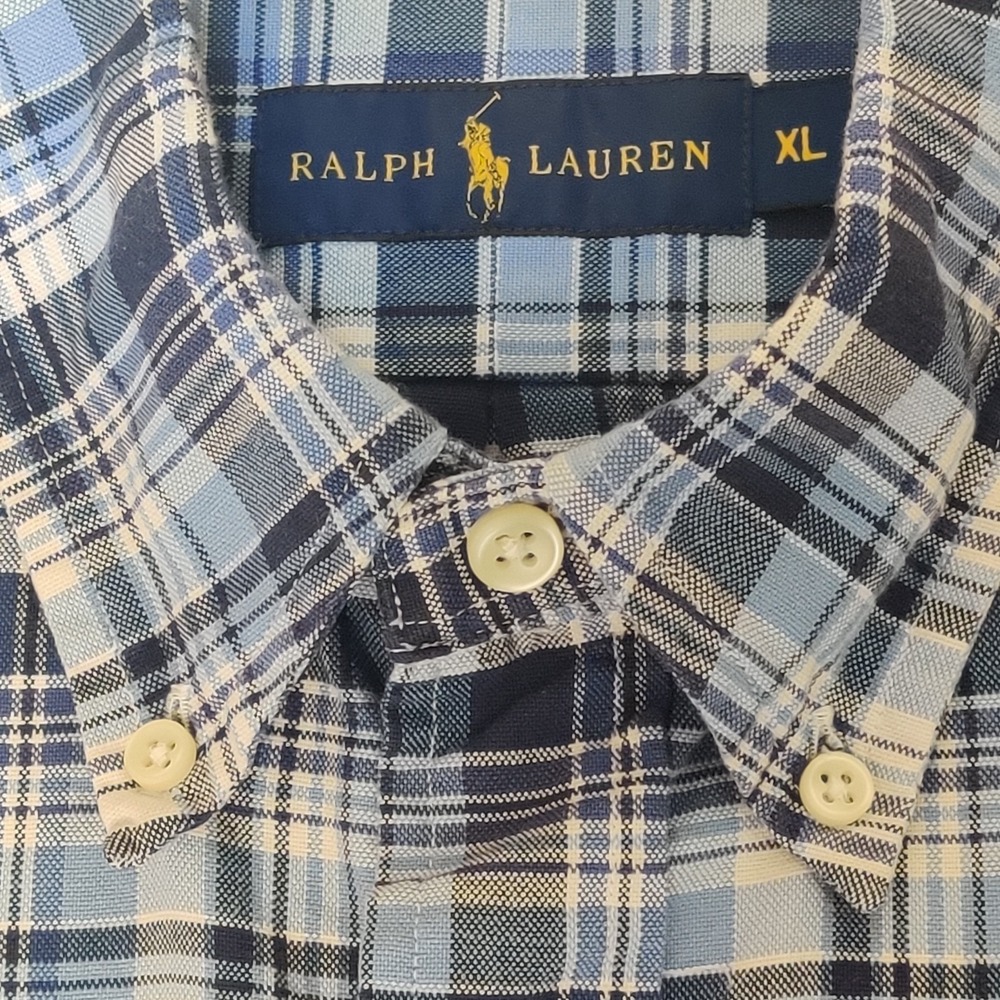 Ralph Lauren Men's 100% Cotton Blue Plaid Short Sleeve Button Down Shirt Size XL - Picture 3 of 14